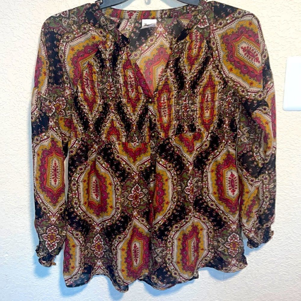 Wrangler- Women’s Cowgirl Southwestern Print Smocked Blouse Top, Size S